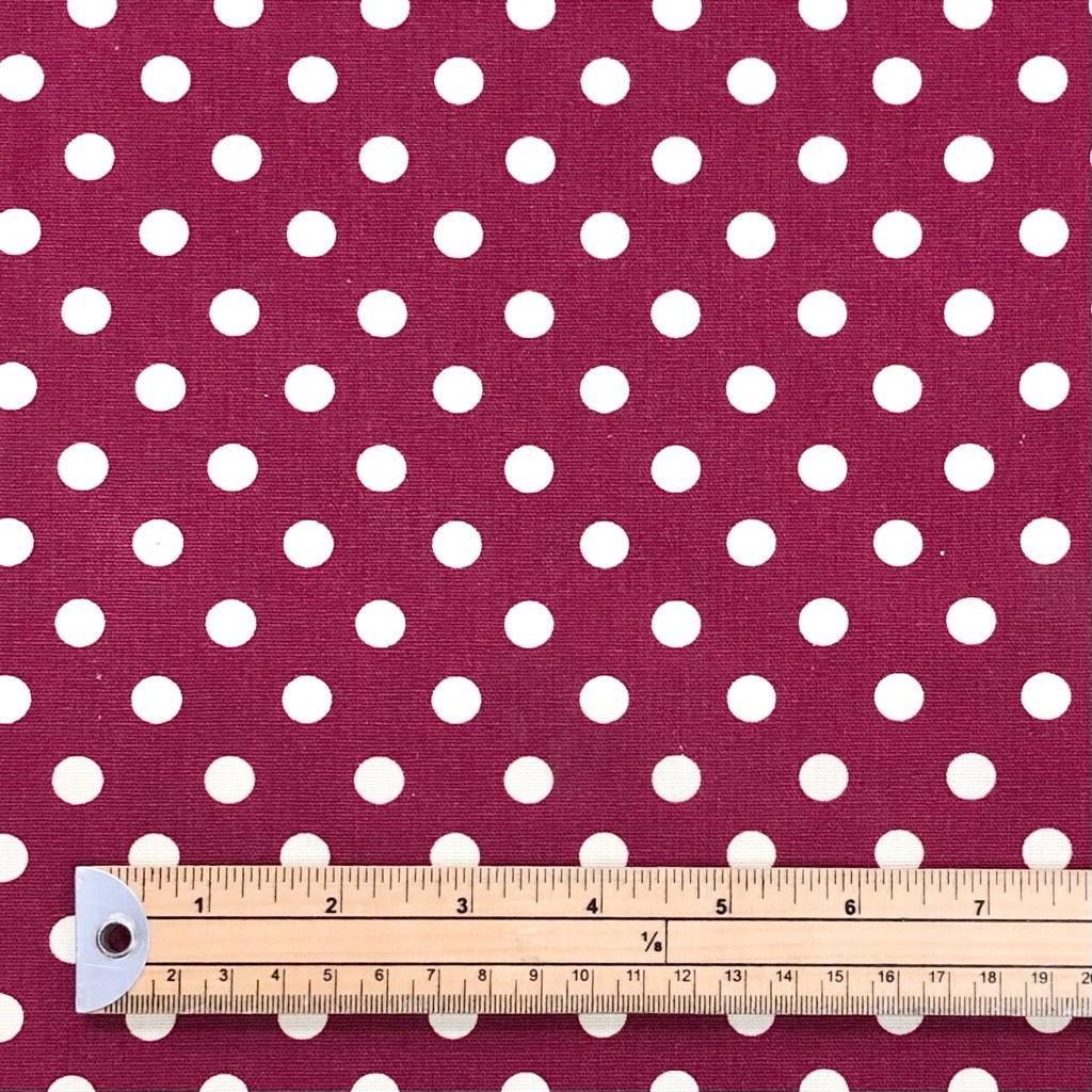 10mm Beige Dots on Burgundy Cotton Canvas Fabric - Pound Fabrics