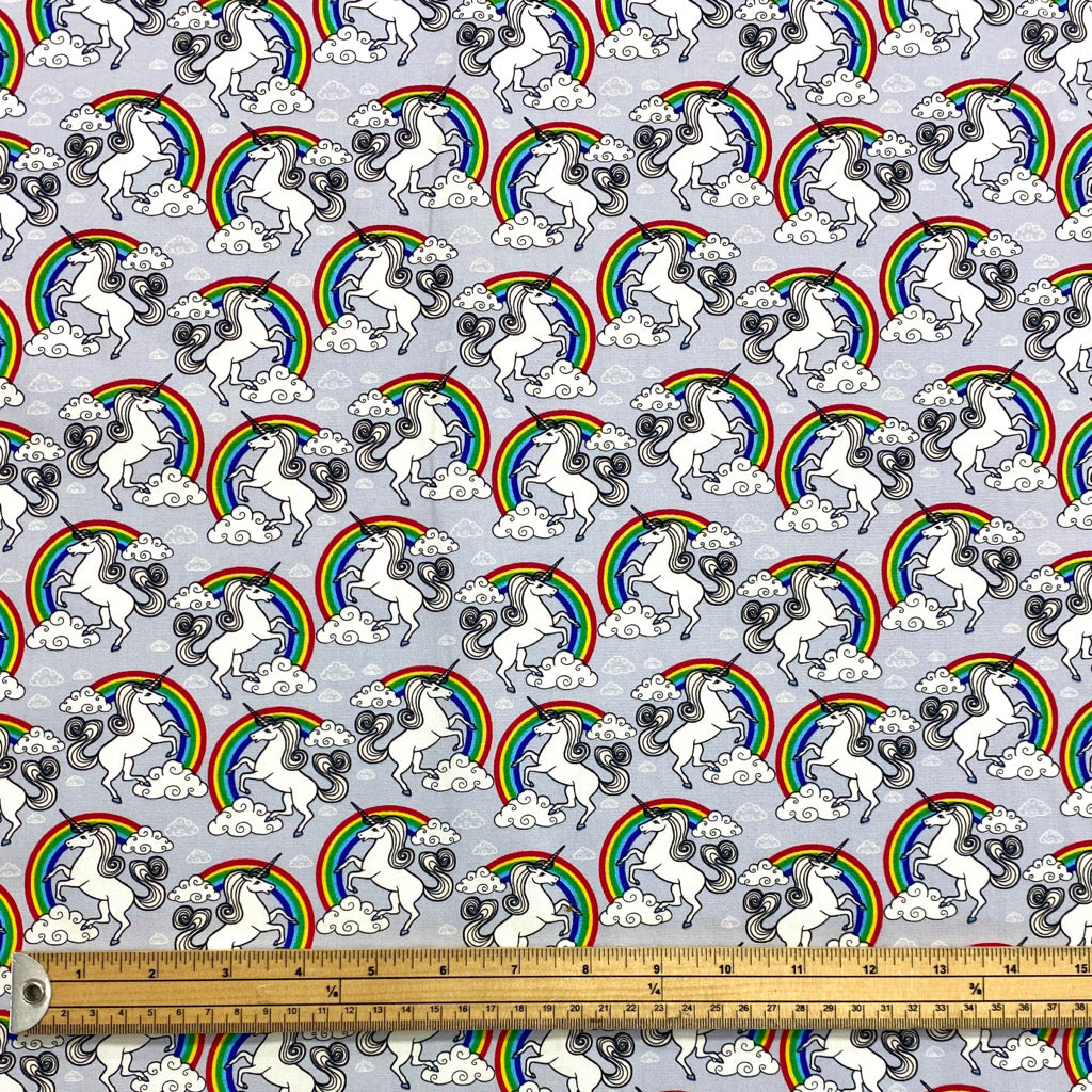Rainbow Unicorns Rose &amp; Hubble Cotton Poplin Fabric - Pound Fabrics