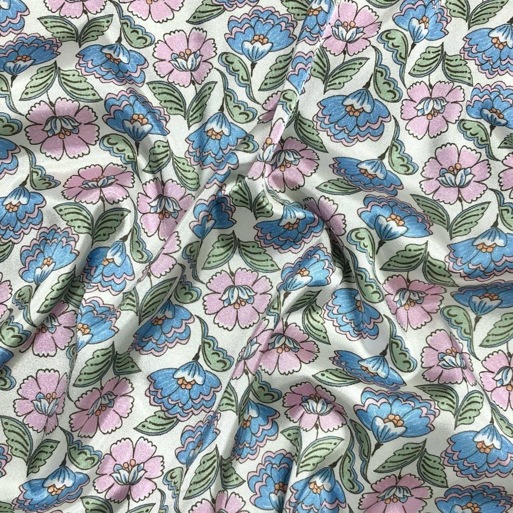 Ornate Floral on Cream Satin Fabric - Pound Fabrics