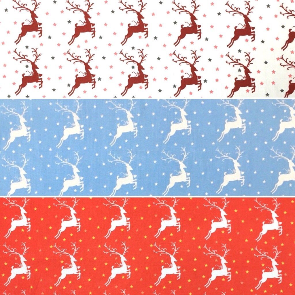 Reindeers and Stars Polycotton Fabric (6574592557079)