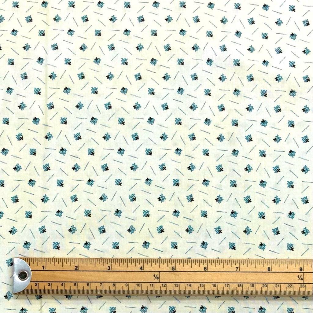 Blue and Black Mini Shapes on Cream Cotton Fabric - Pound Fabrics