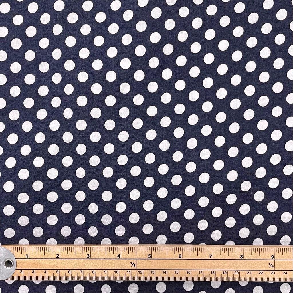 Ivory on Dark Navy Polka Dot Viscose Challis Fabric - Pound Fabrics
