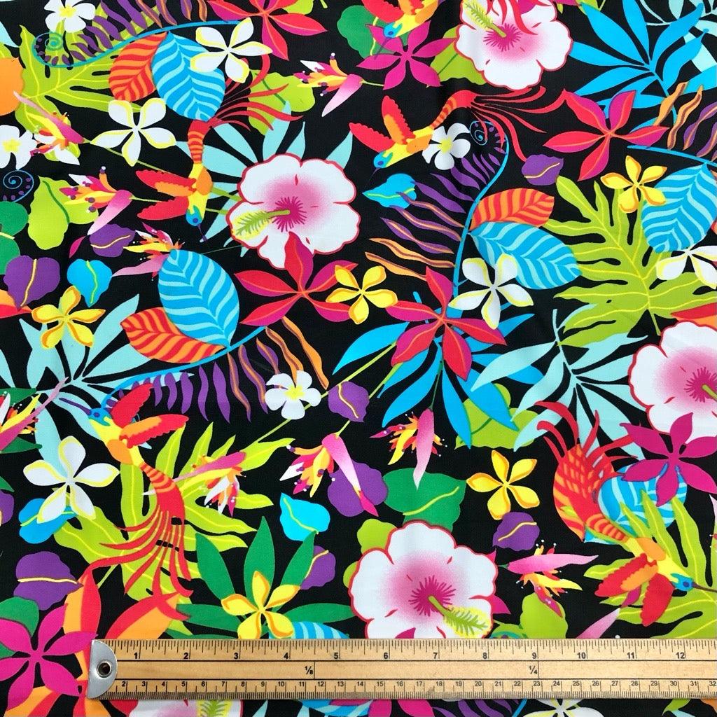 Multicoloured Floral Jungle Lycra Spandex Fabric - Pound Fabrics