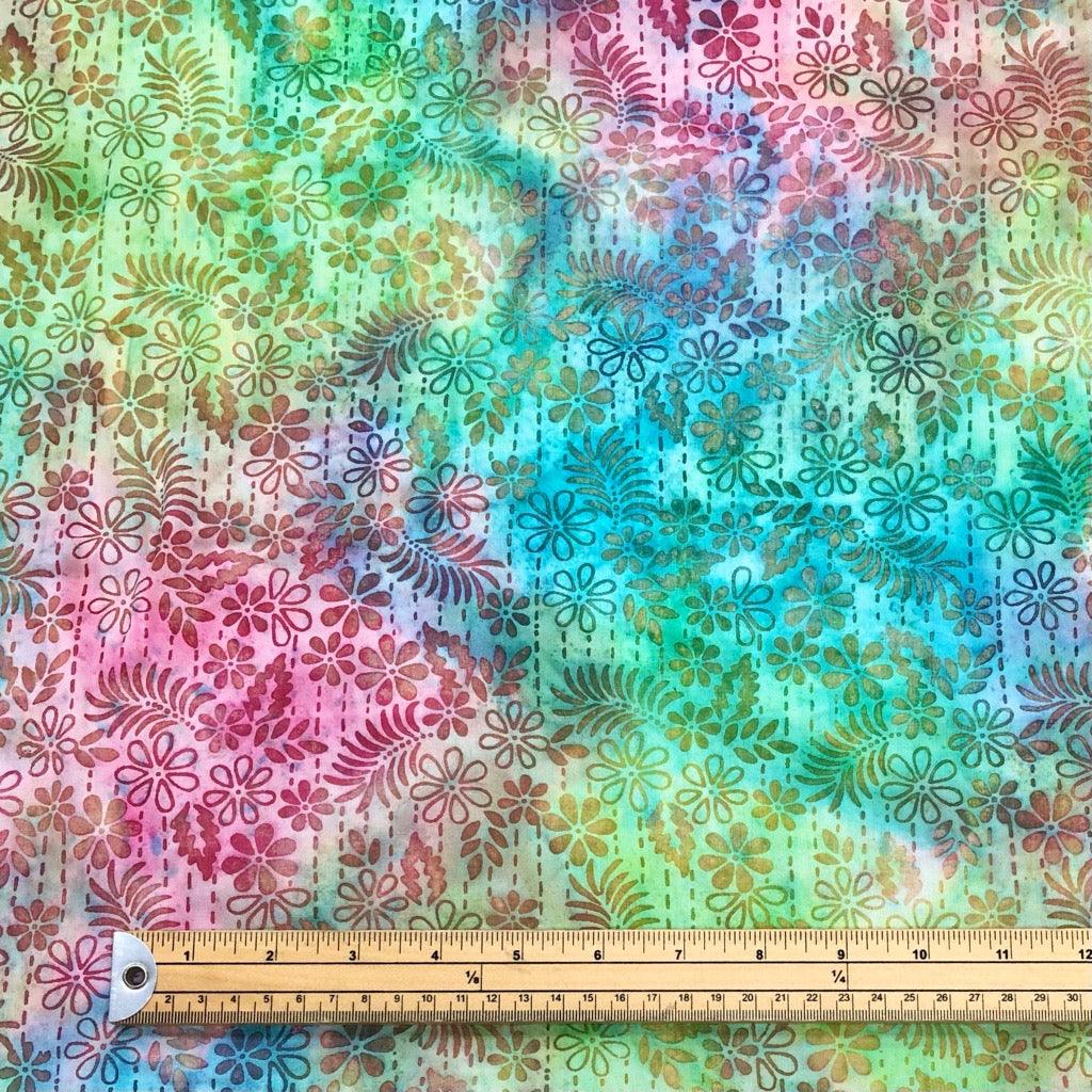 Bright Flower Dotted Lines Cotton Batik Fabric - John Louden #2 - Pound Fabrics