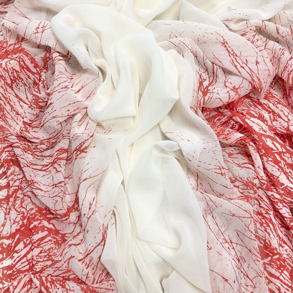 Distressed Double Border on Cream Chiffon Fabric - 3m Pre-cut - Pound Fabrics