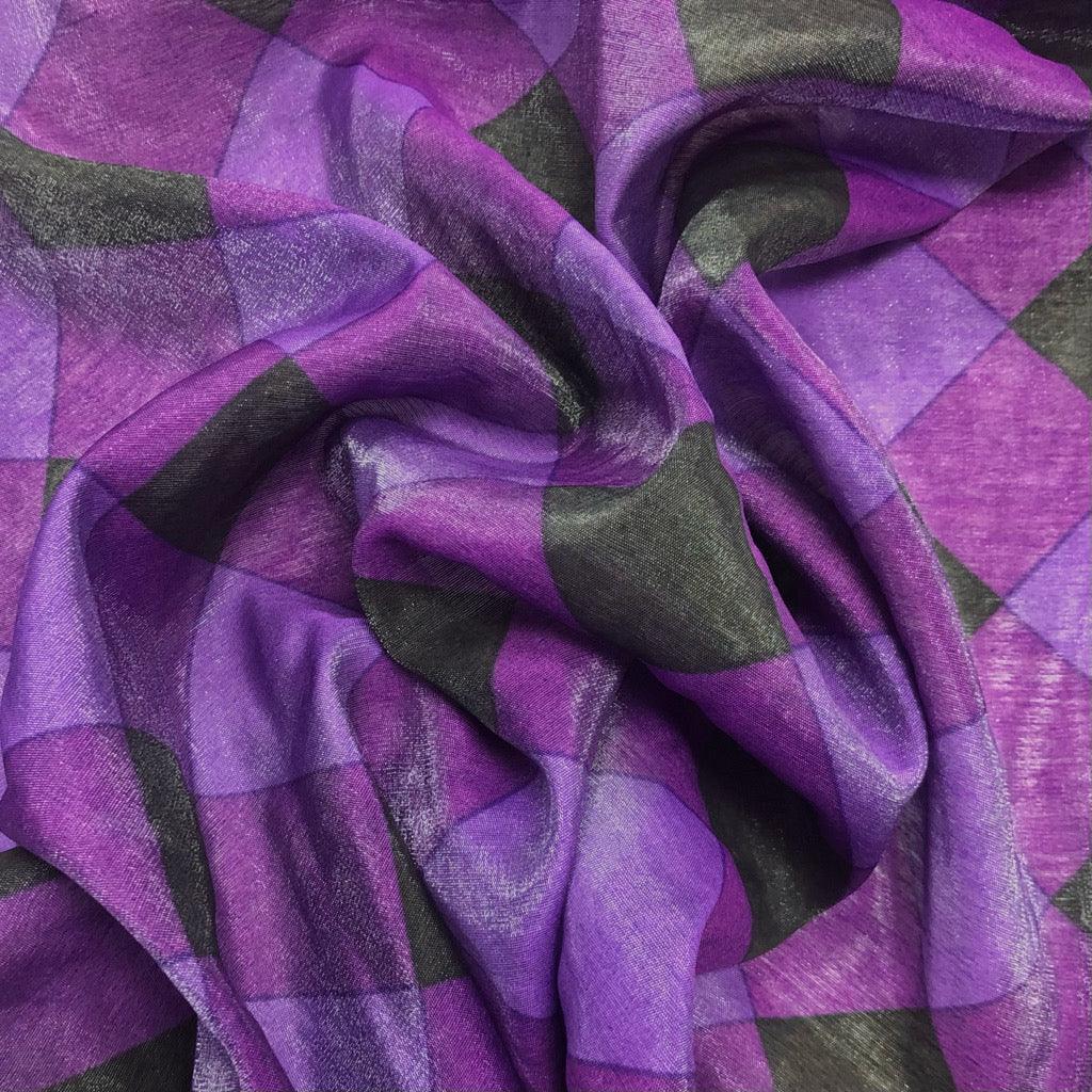 Black and Purple Diagonal Sheer Polyester Fabric - 3m Pre-cut - Pound Fabrics