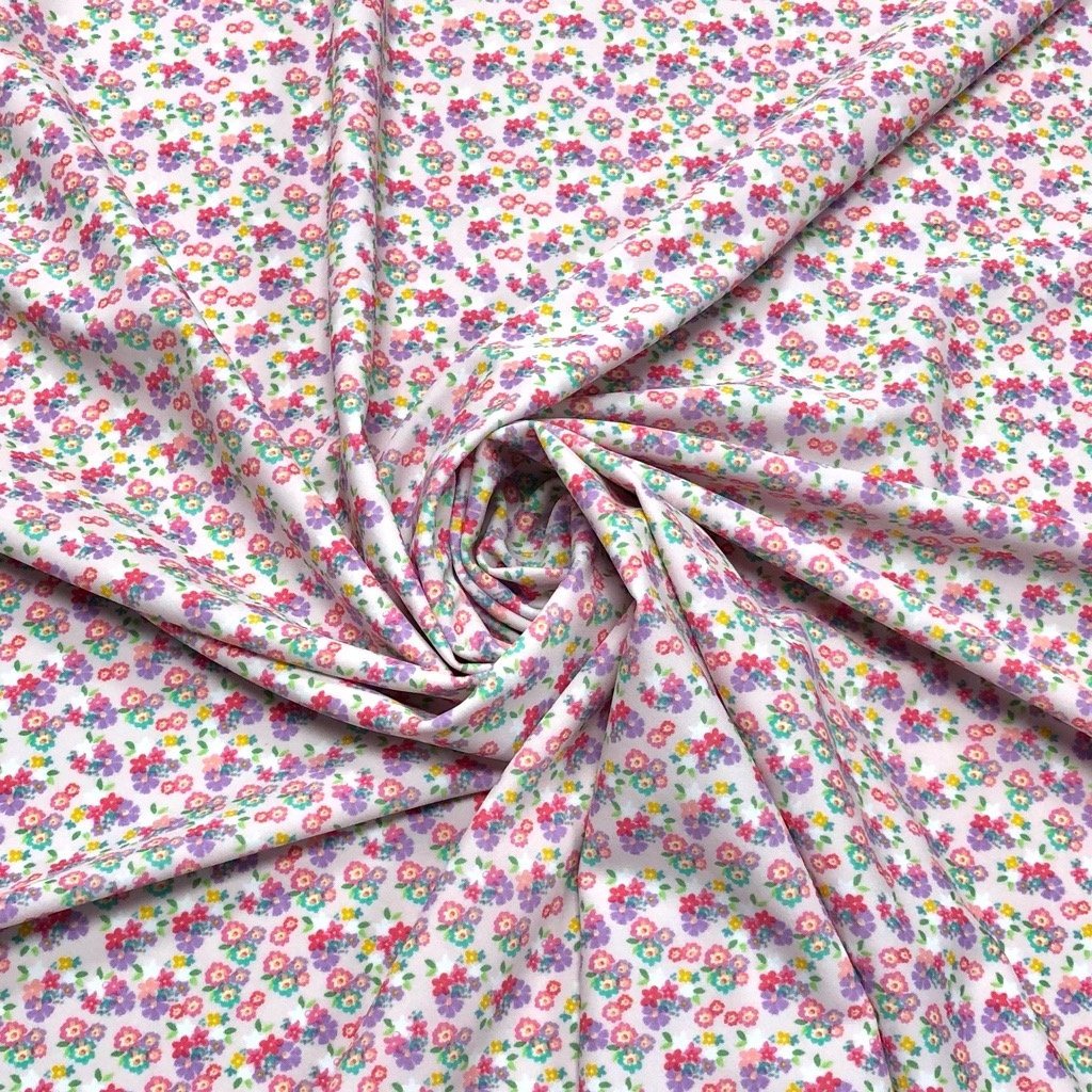 Multicolour Mini Floral on Baby Pink Lycra Spandex Fabric (6555126923287)