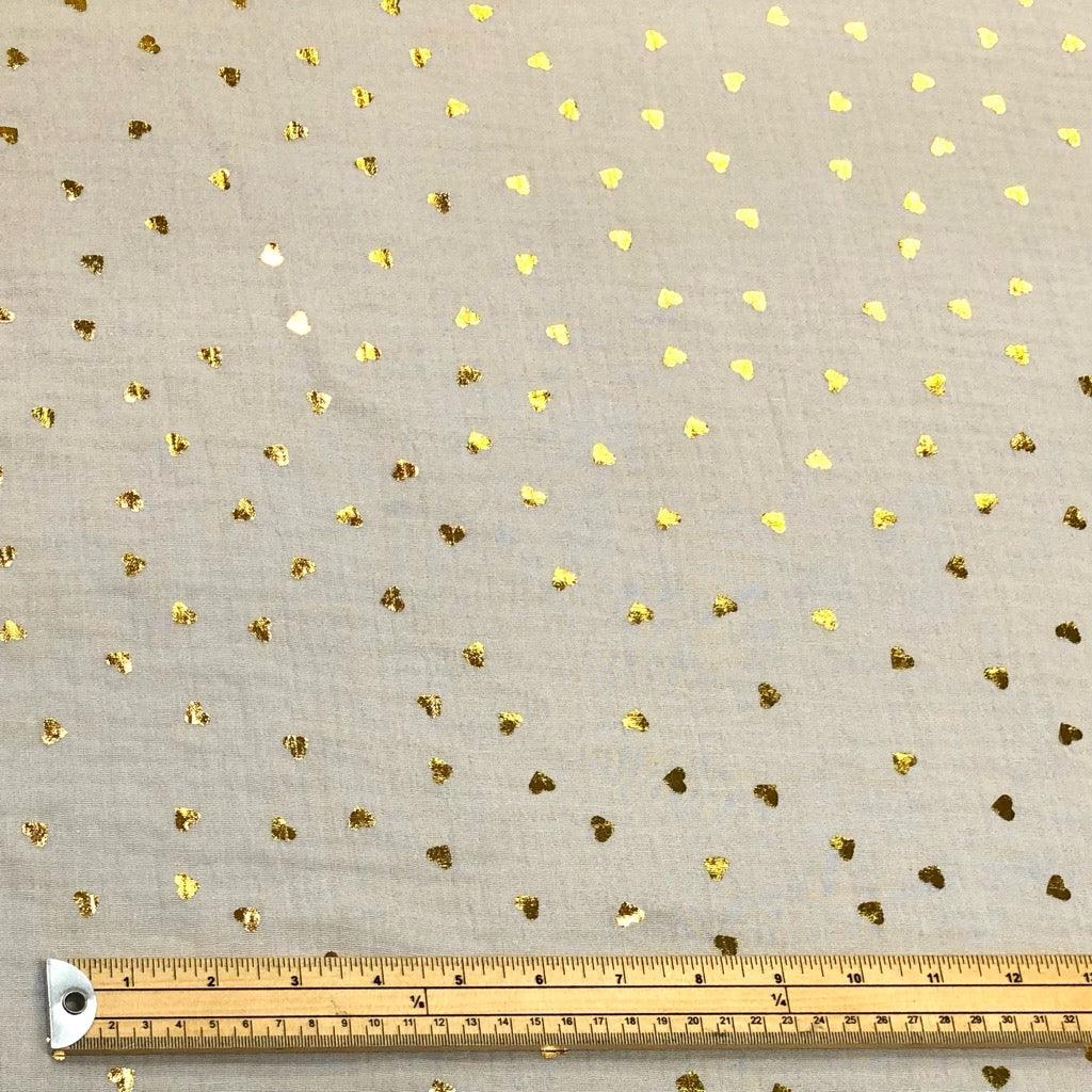 Scattered Hearts Gold Metallic Double Gauze Fabric - Pound Fabrics