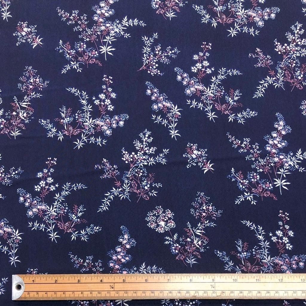 All Over White Floral on Navy Georgette Fabric - Pound Fabrics