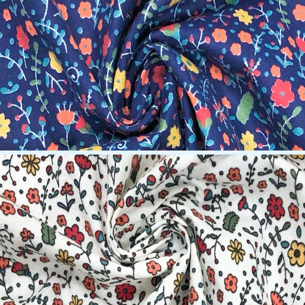 Red Floral Garden Brushed Cotton Fabric - Pound Fabrics