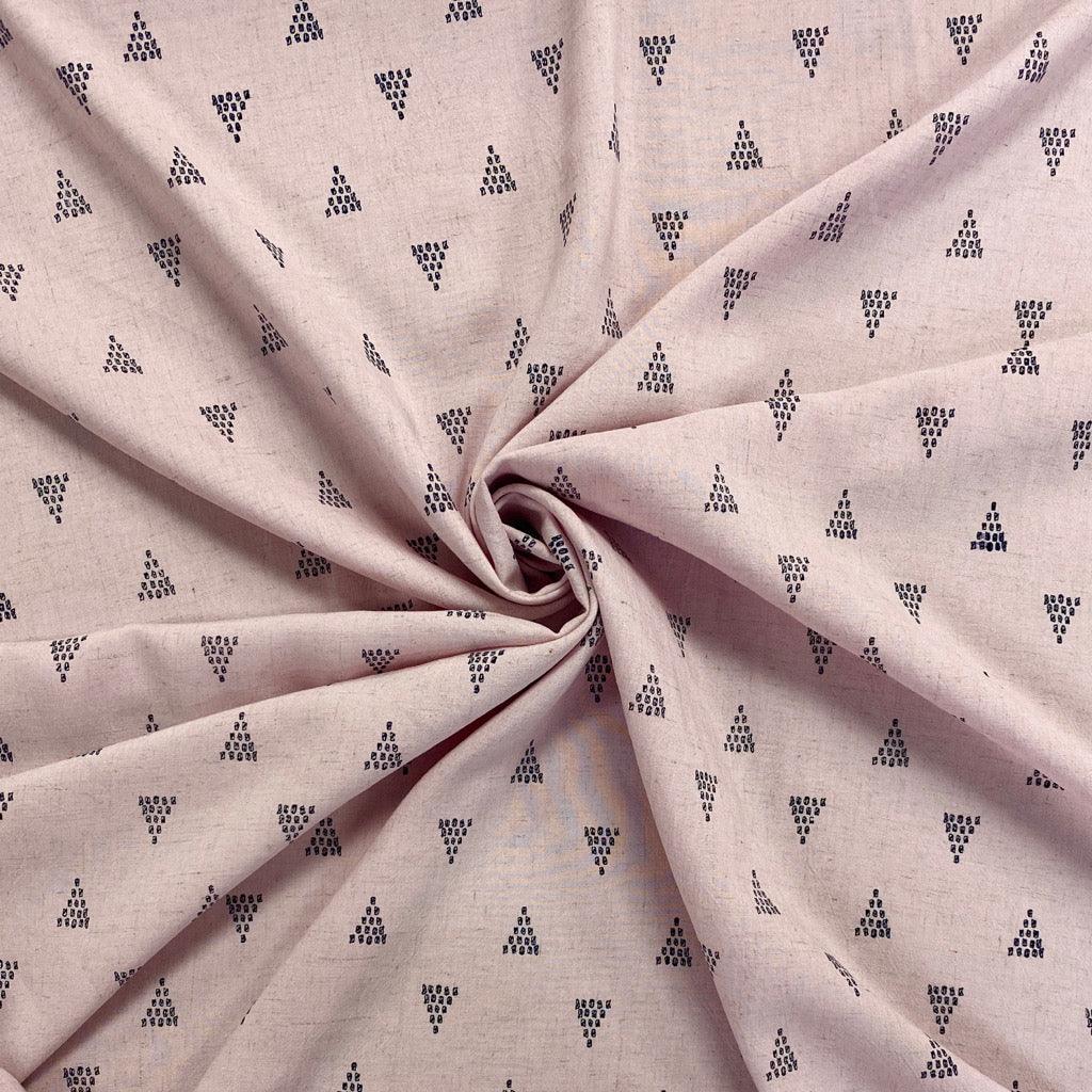 Scattered Triangles on Pink Linen Viscose Fabric - Pound Fabrics
