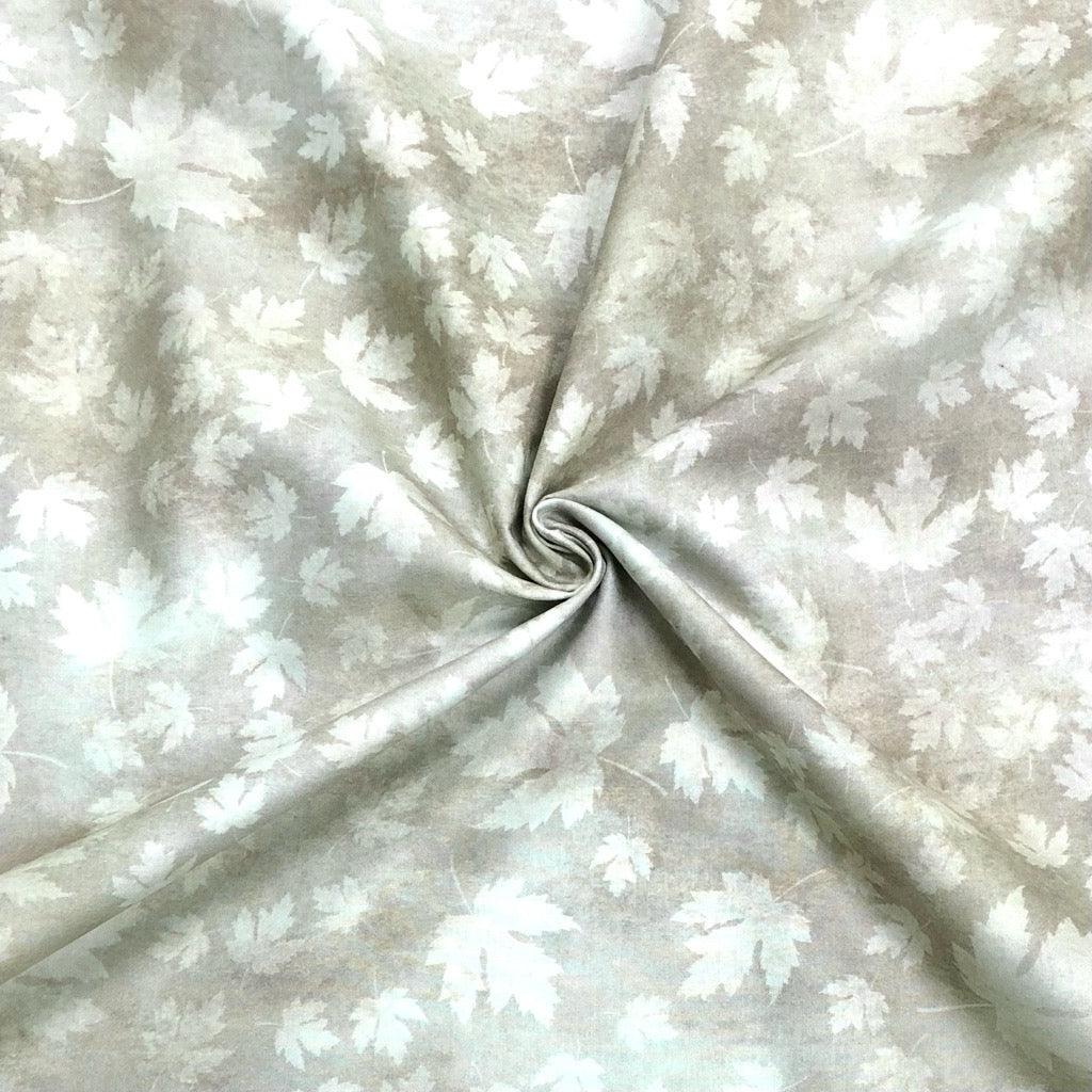 White Maple Leaves on Taupe Cotton Fabric - Pound Fabrics