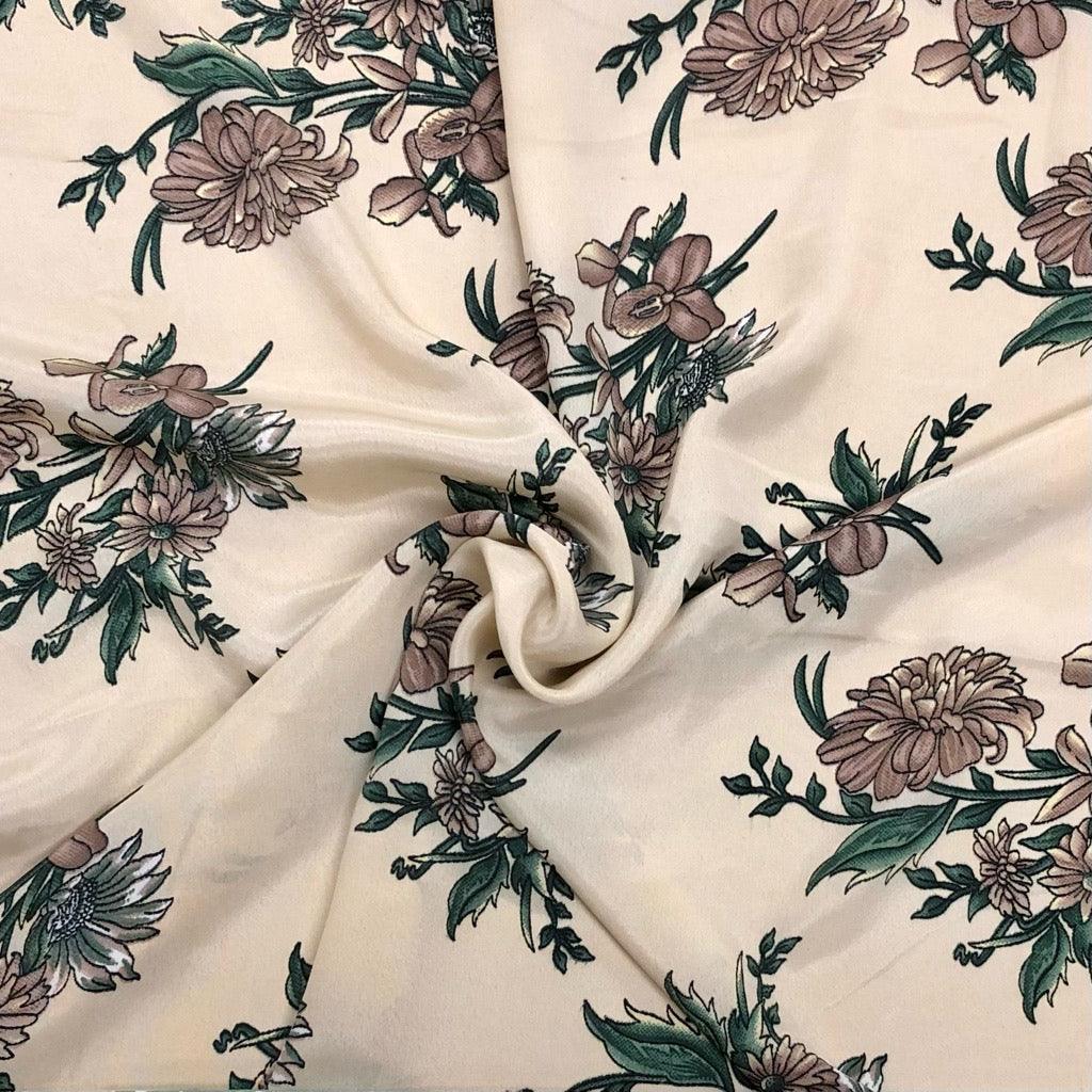 Brown and Green Floral Polyester Fabric - Pound Fabrics