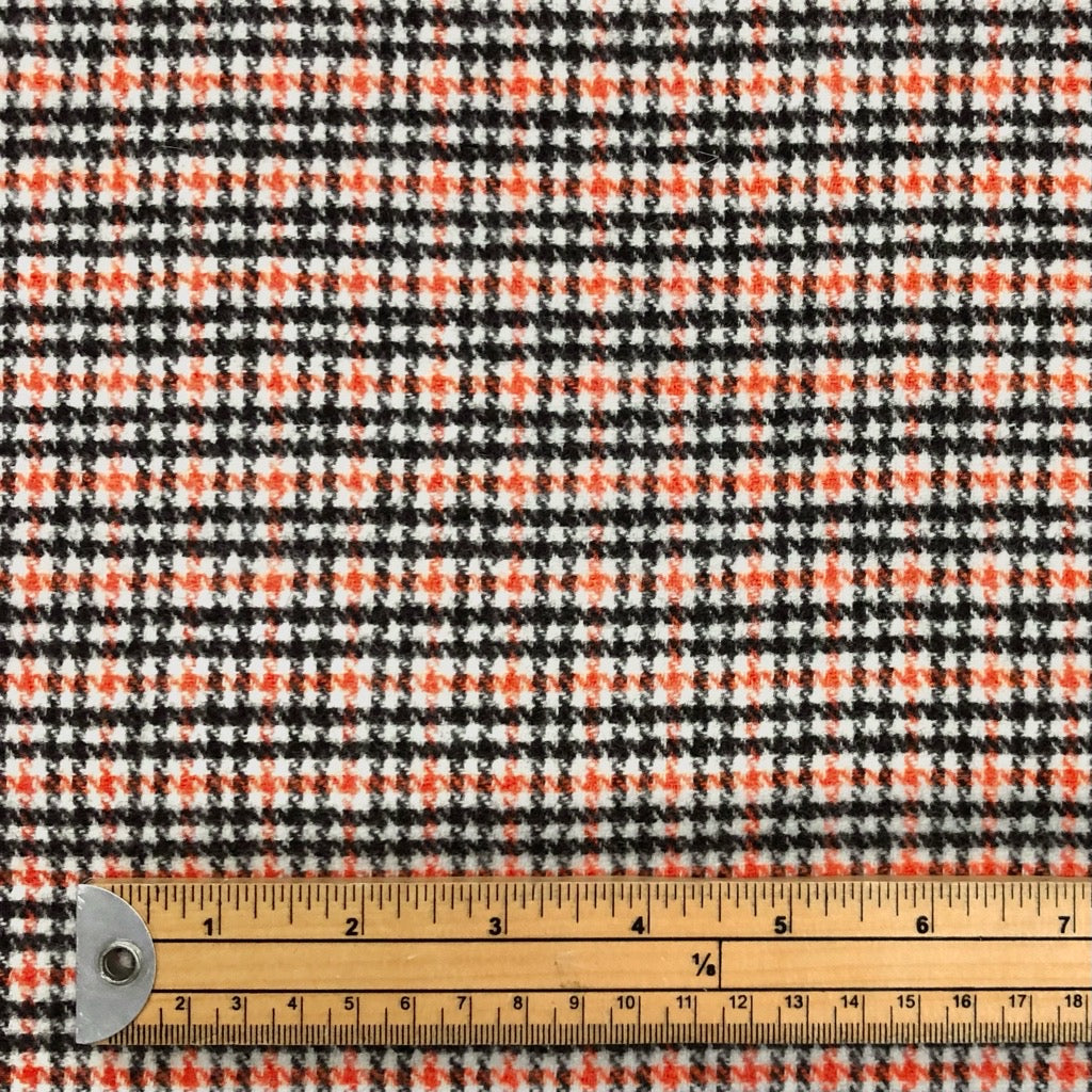 Brushed Orange Dogtooth Check Wool Blend Fabric - Pound Fabrics