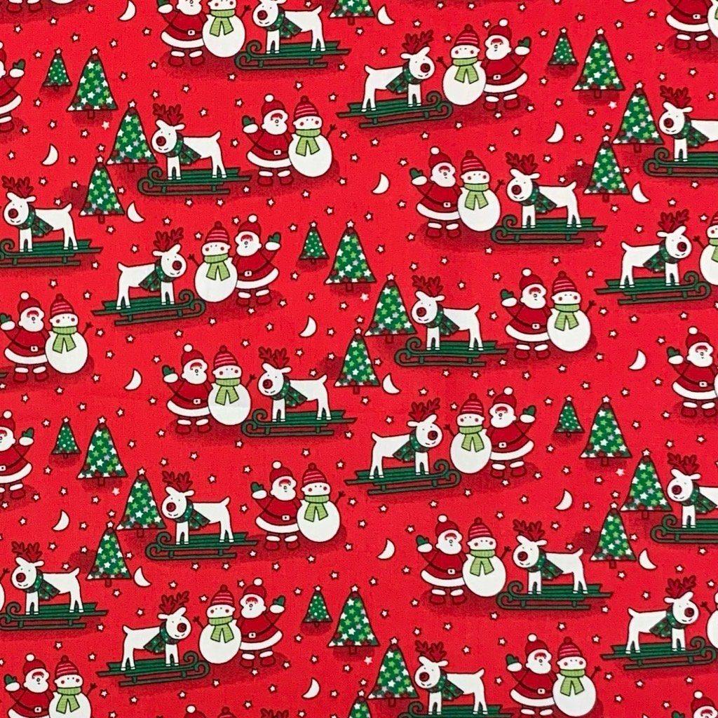 Reindeer Sledge and Santa Cotton Fabric - Pound Fabrics