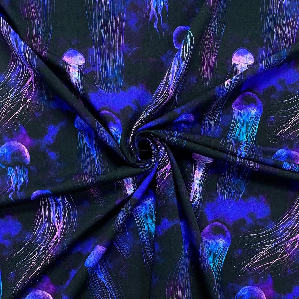 Jellyfish on Black French Terry Fabric - Pound Fabrics