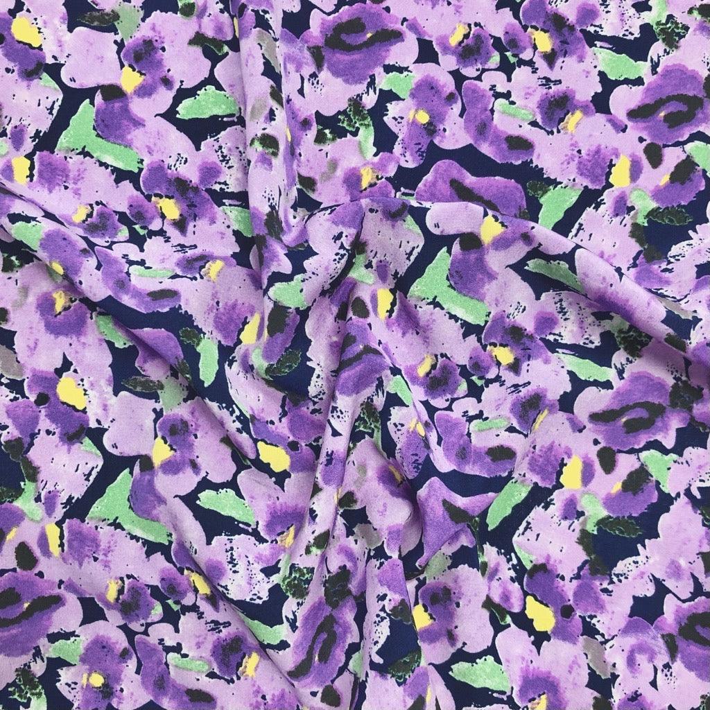 All Over Abstract Floral on Black Polyester Crepe Fabric - Pound Fabrics