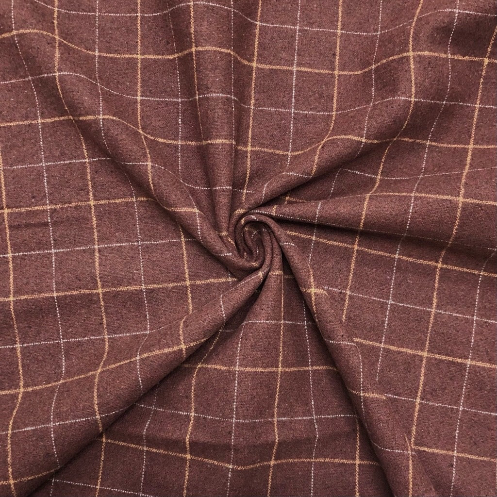Brown and Orange Grid Wool Blend Fabric - Pound Fabrics