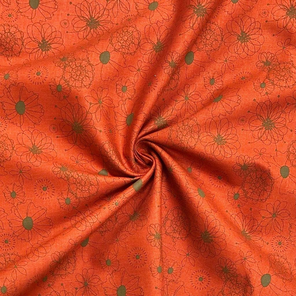 All Over Floral Outline on Red Cotton Fabric - Pound Fabrics