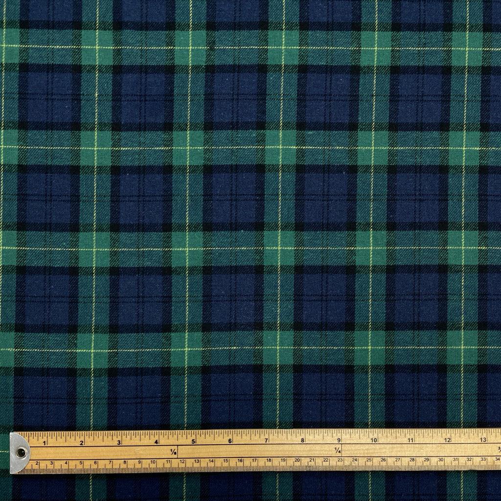 Navy and Green Tartan Brushed Cotton Fabric - Pound Fabrics