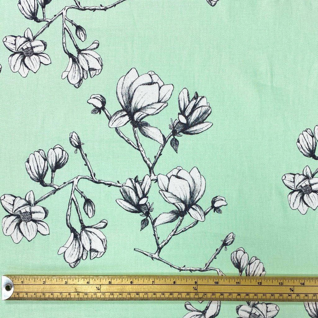 White Flowers on Mint Cotton Pique Fabric - 58&quot; wide (6570961731607)