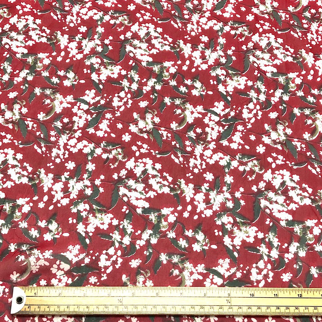Ivory Flower Bloom on Light Burgundy Chiffon Fabric (6542797045783)