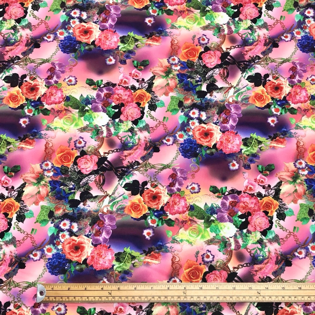 Pink and Orange Floral Cotton-Touch Polyester Fabric