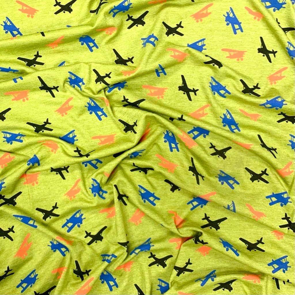 Colourful Airplanes Cotton Jersey Fabric (6578833653783)
