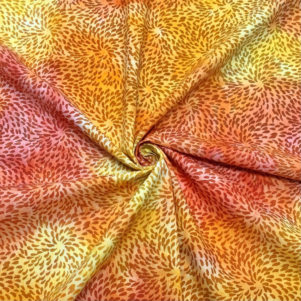 Drops on Orange/Yellow Cotton Batik Fabric - John Louden
