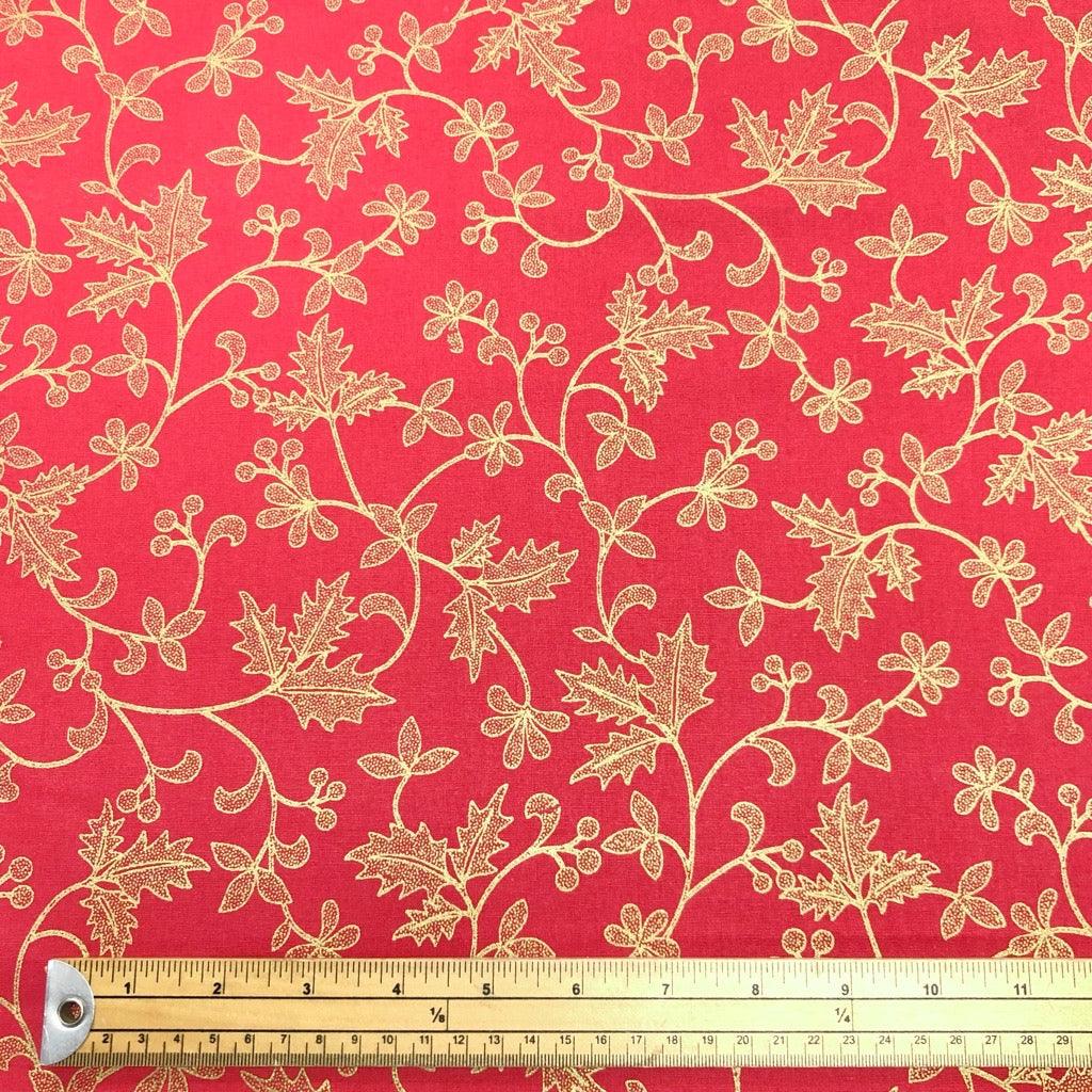 Metallic Foil Holly Christmas Cotton Fabric - John Louden - Pound Fabrics