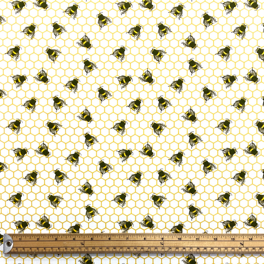 Bees on Honeycomb Rose &amp; Hubble Cotton Poplin Fabric - Pound Fabrics