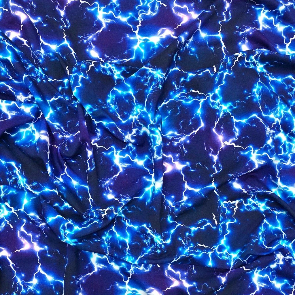 Blue and Purple Lightning French Terry Fabric (6581855485975)