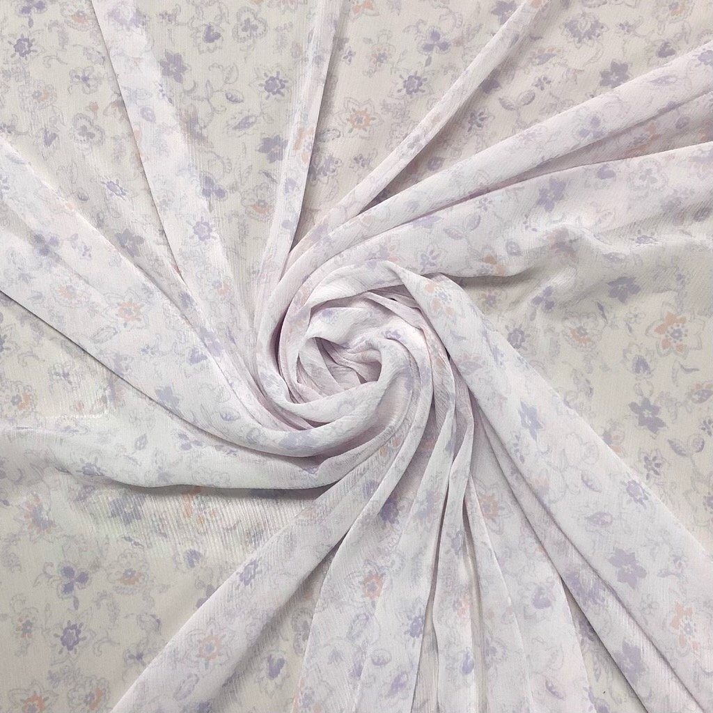 Pale Lilac Floral Crinkle Chiffon Fabric (6546912083991)