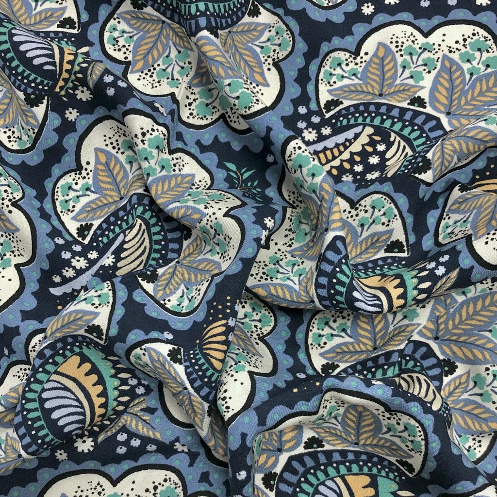 Leaves and Abstract Shapes Viscose Challis Fabric - Pound Fabrics