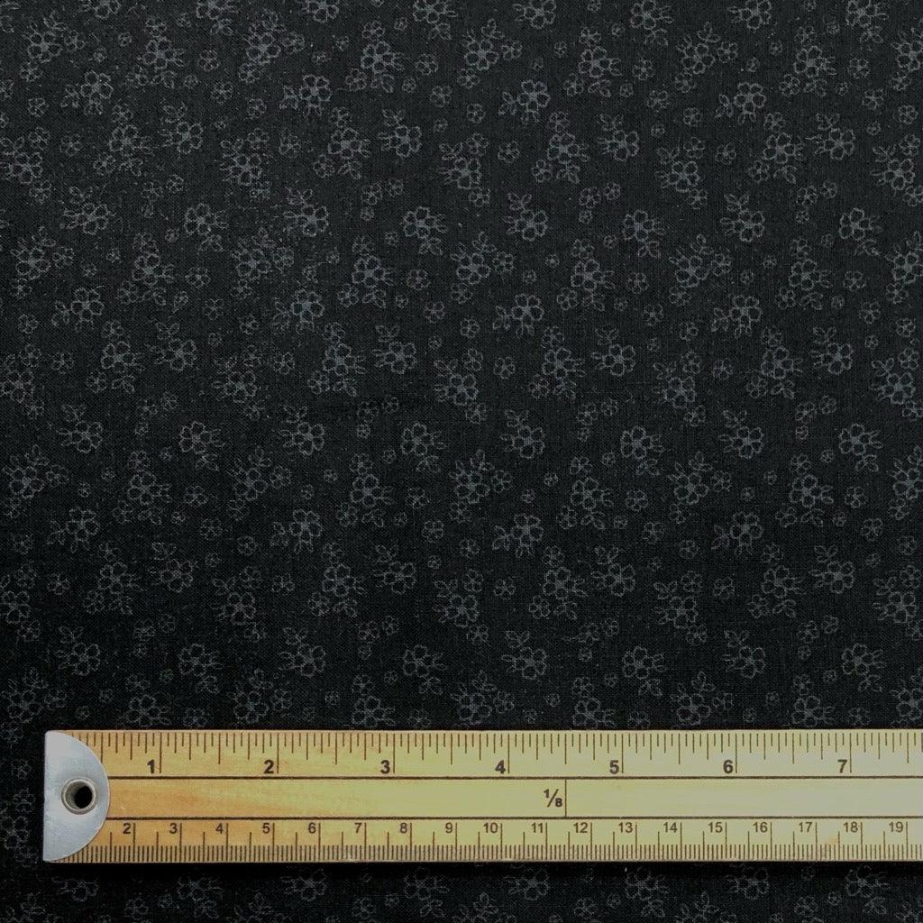 Floral Outlines on Black Cotton Fabric - Pound Fabrics