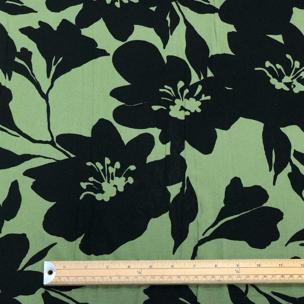 Large Black Floral Viscose Challis Fabric - Pound Fabrics