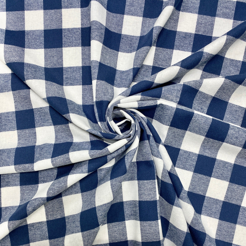 Blue and Ivory Checkered Brushed Cotton Fabric - Pound Fabrics