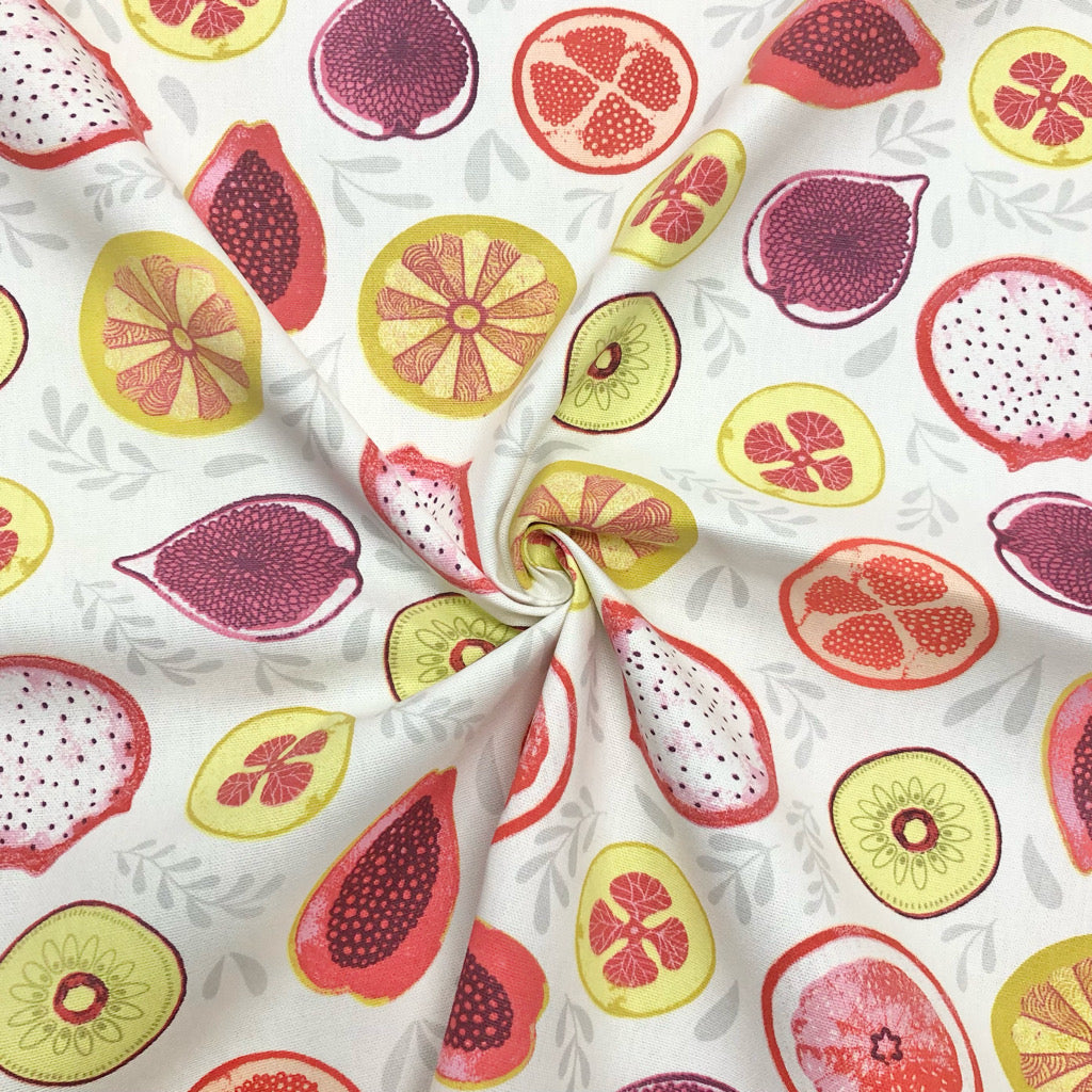 Fruits on White Panama Fabric