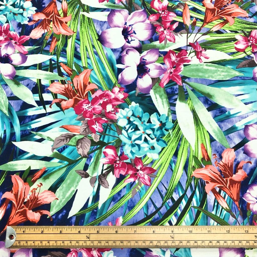 Large Tropical Flowers and Leaves Cotton-Touch Polyester Fabric - Pound Fabrics