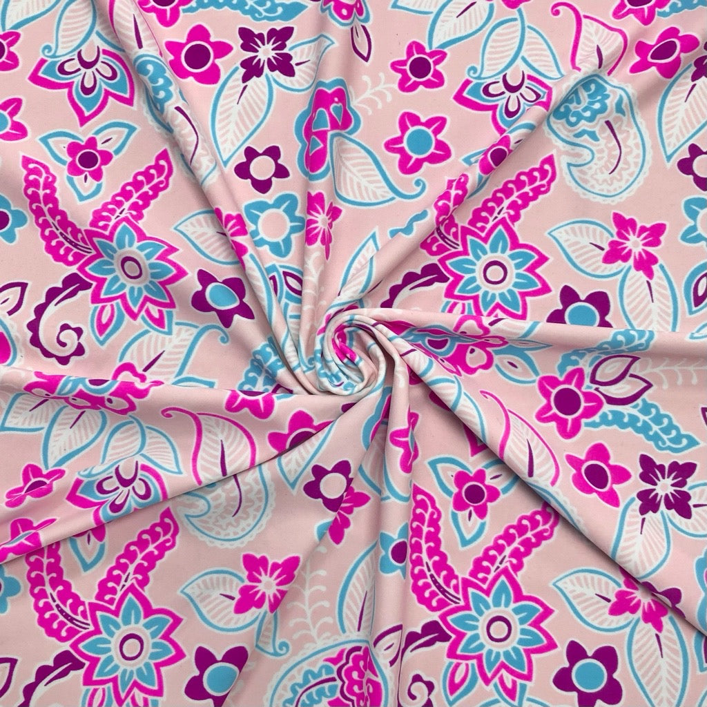 Floral Paisley on Pink Lycra Spandex Fabric