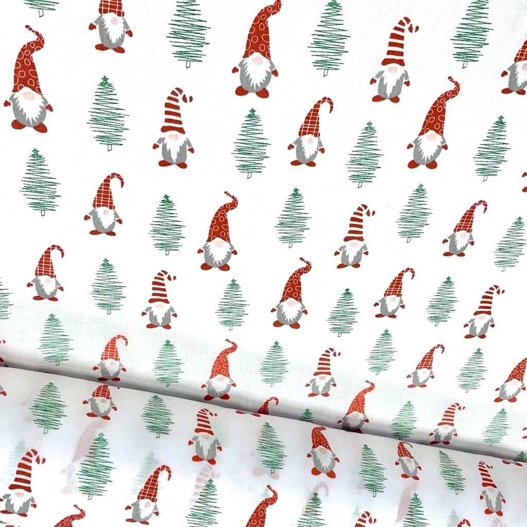 Christmas Gnomes and Trees Polycotton Fabric (6564175478807)