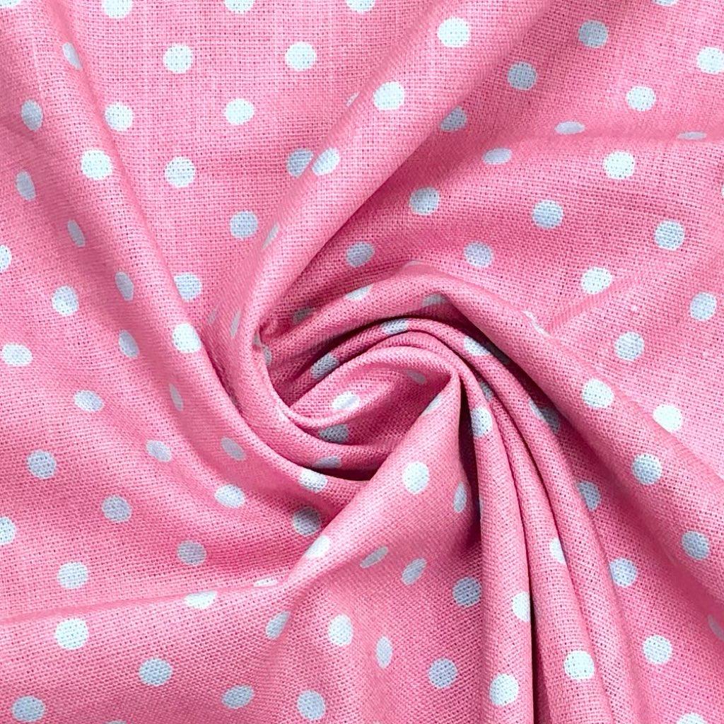 5mm Light Blue Polka Dot on Pink Cotton Canvas Fabric - Pound Fabrics
