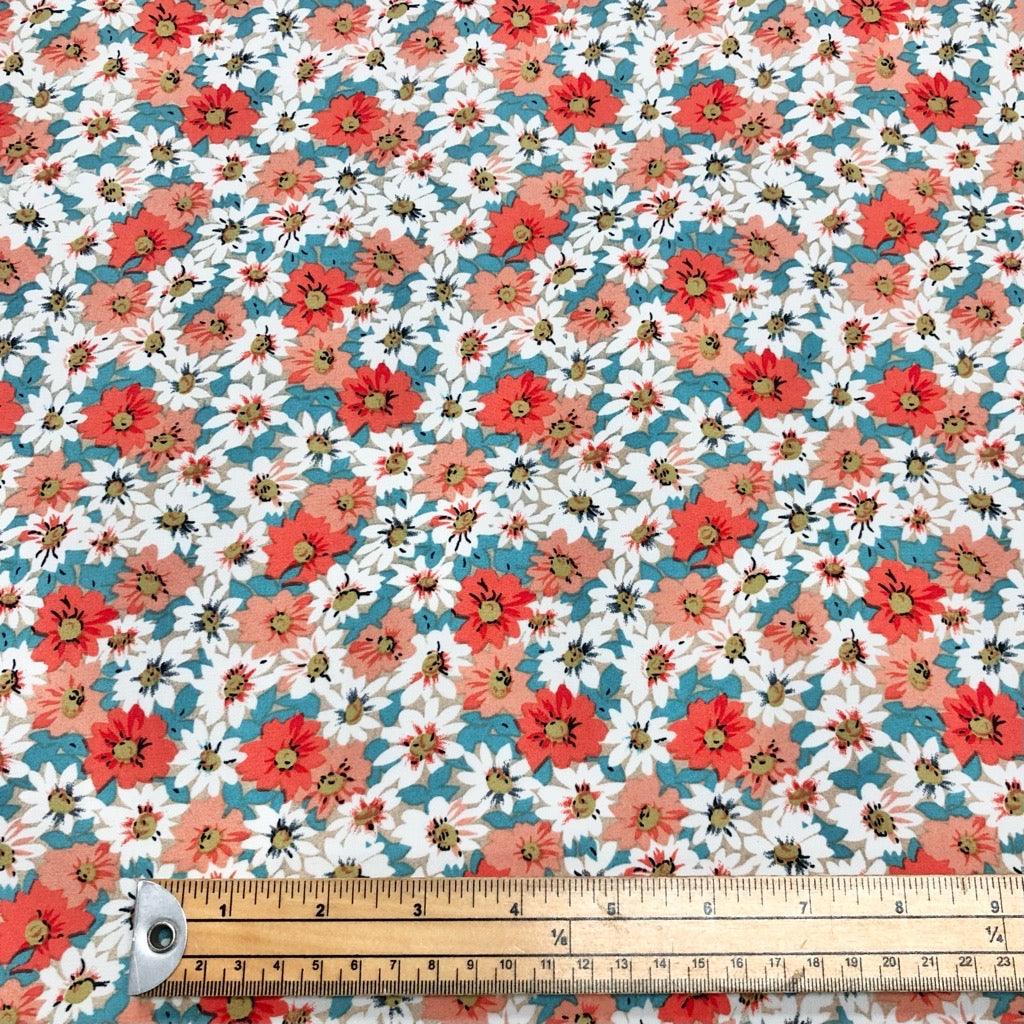 Red & White Blooming Floral Polyester Crepe Fabric - Pound Fabrics