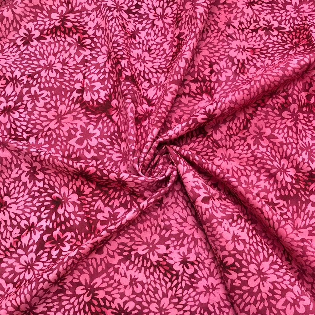Flowers and Petals Burgundy Cotton Batik Fabric - Pound Fabrics