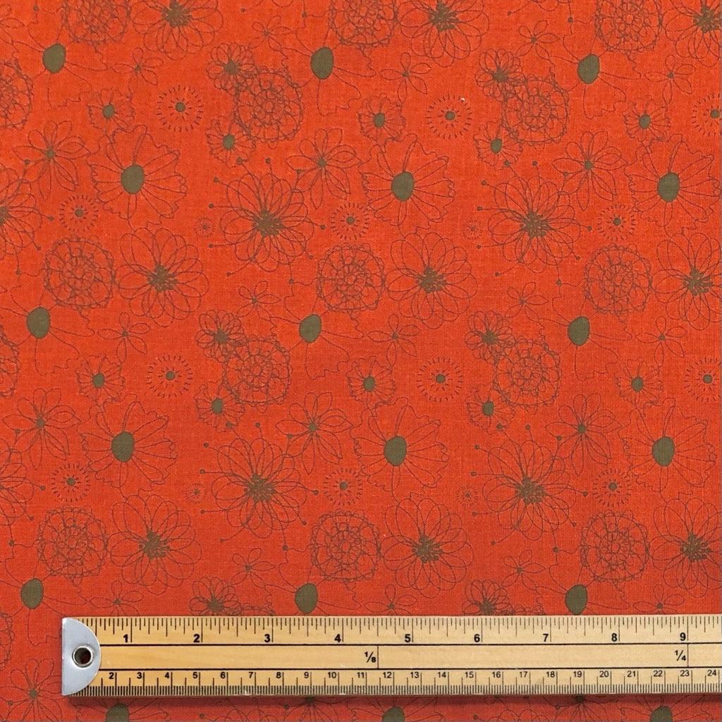 All Over Floral Outline on Red Cotton Fabric - Pound Fabrics