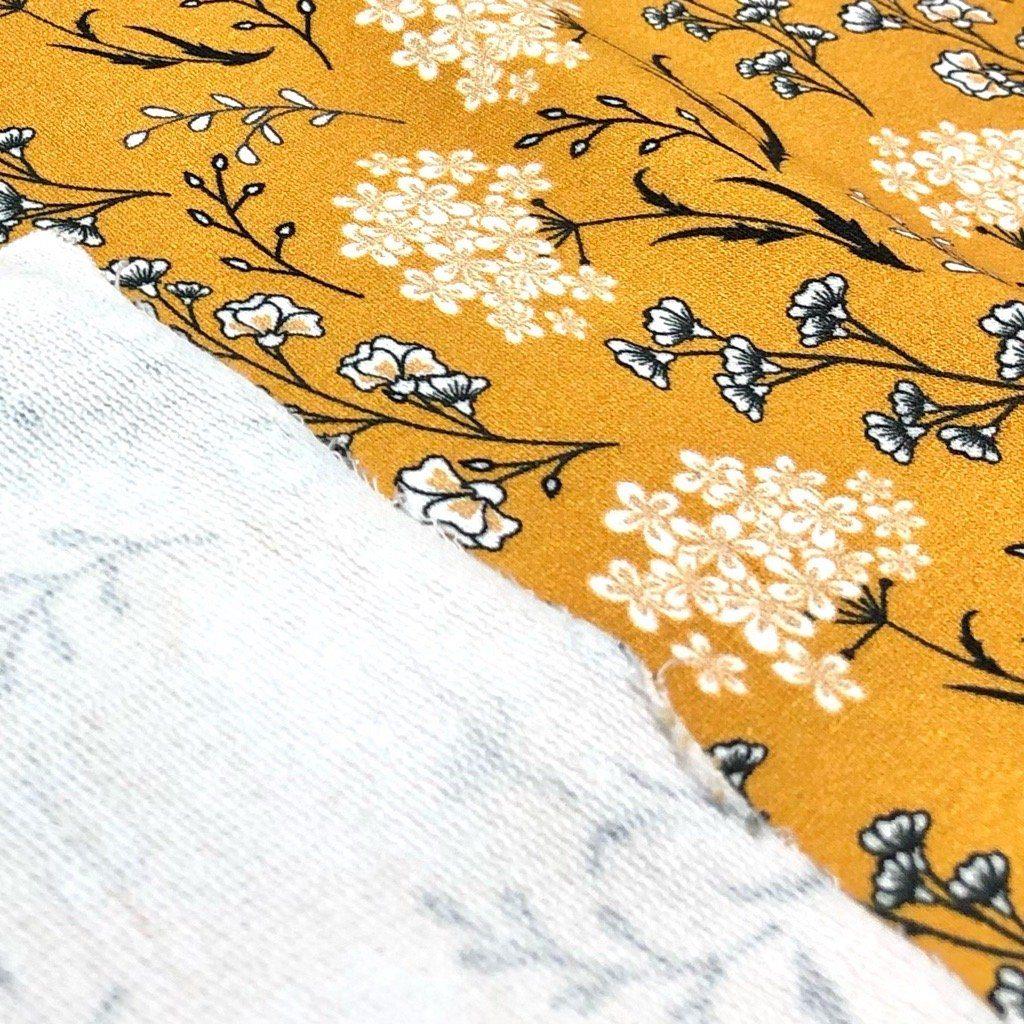 Mustard Floral French Terry Fabric - Pound Fabrics