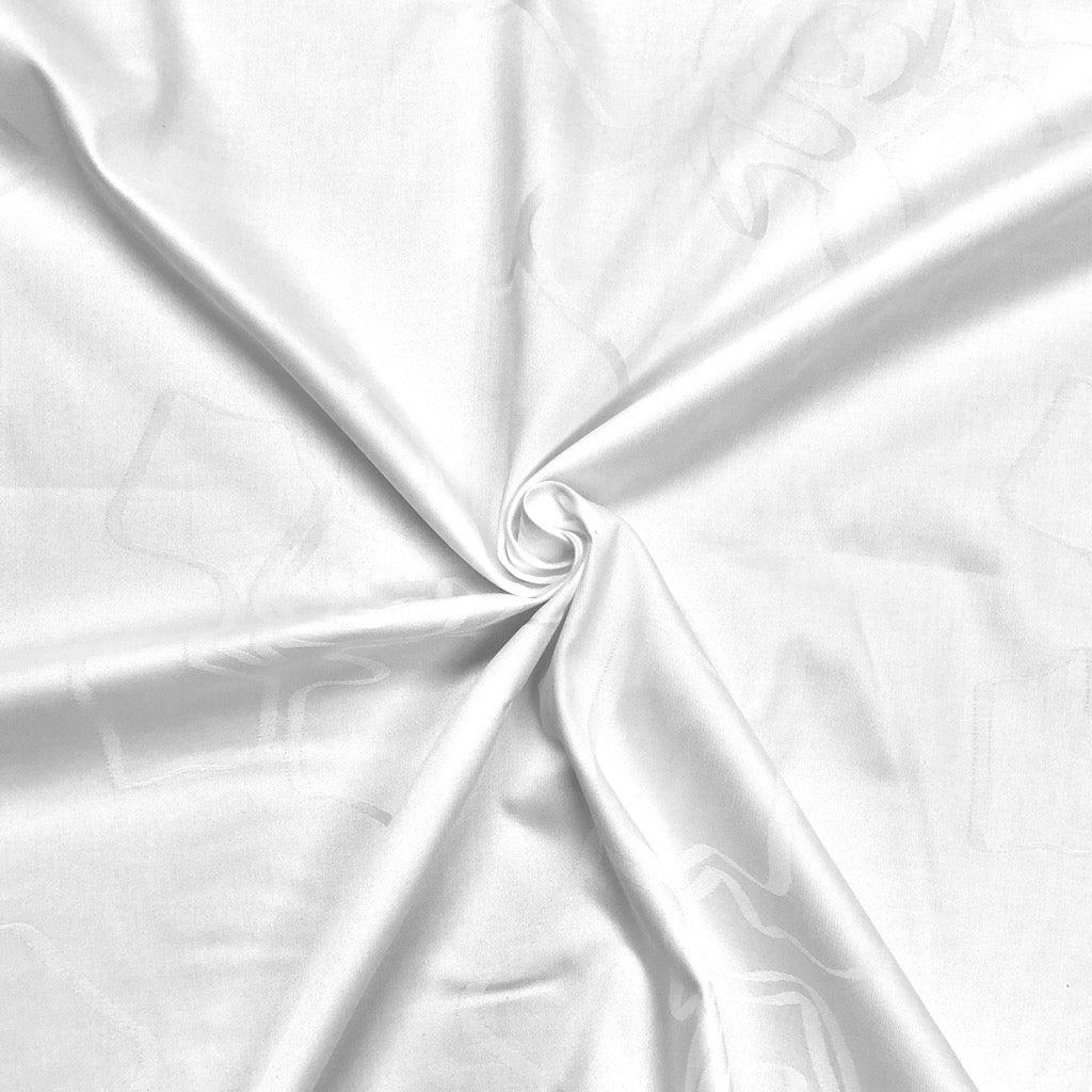 Floral Outlines on White Jacquard Cotton Fabric - Pound Fabrics