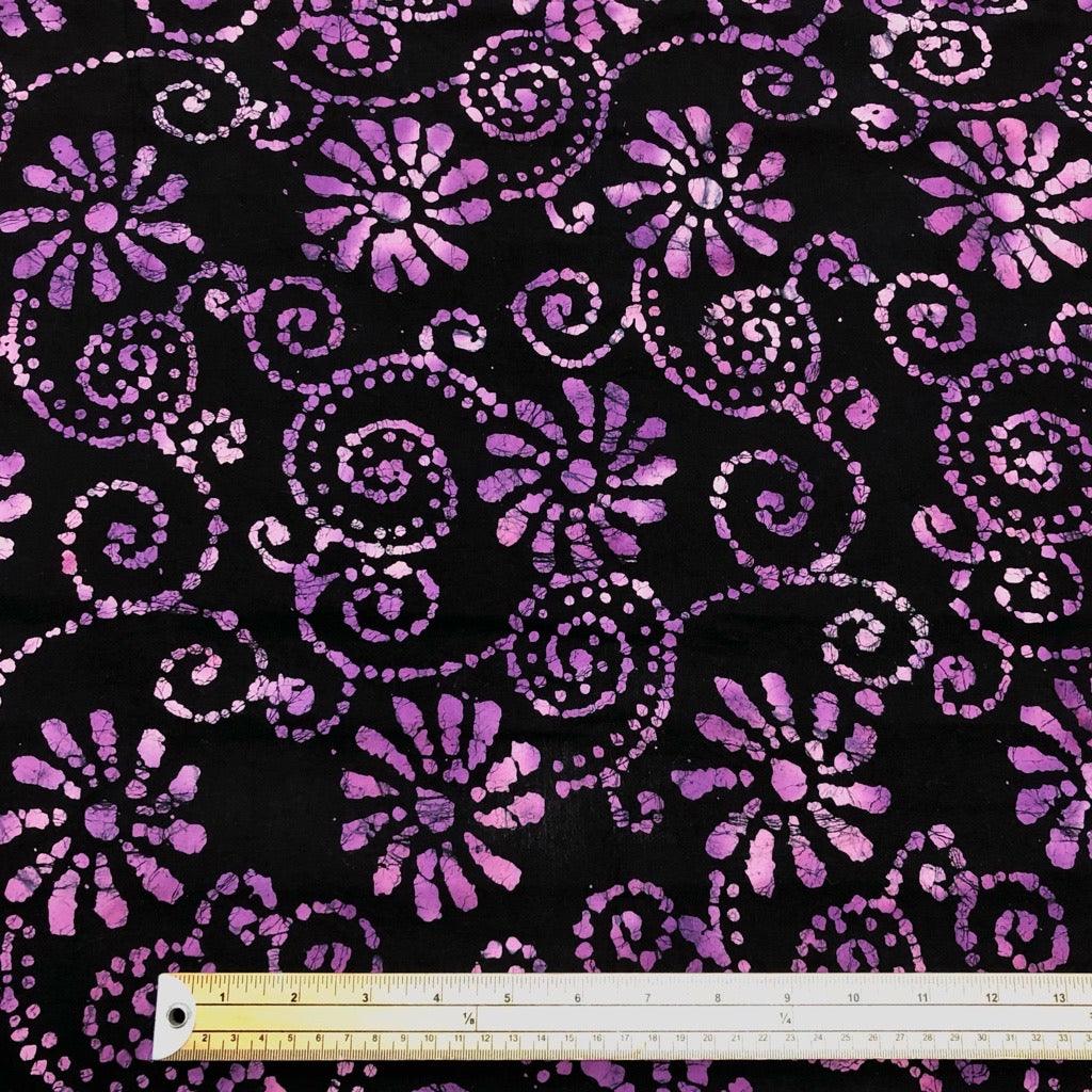 Purple Flowers and Swirls Cotton Batik Fabric - John Louden - Pound Fabrics