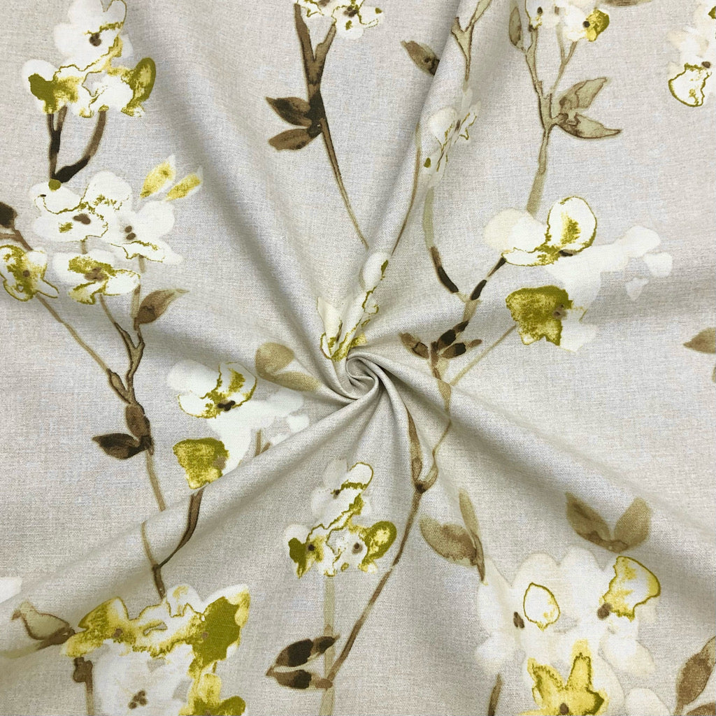 Watercolour Floral on Light Beige Panama Fabric