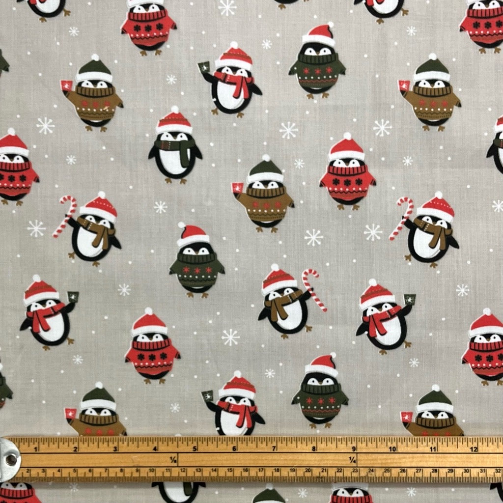 Winter Penguins Polycotton Fabric - Pound Fabrics